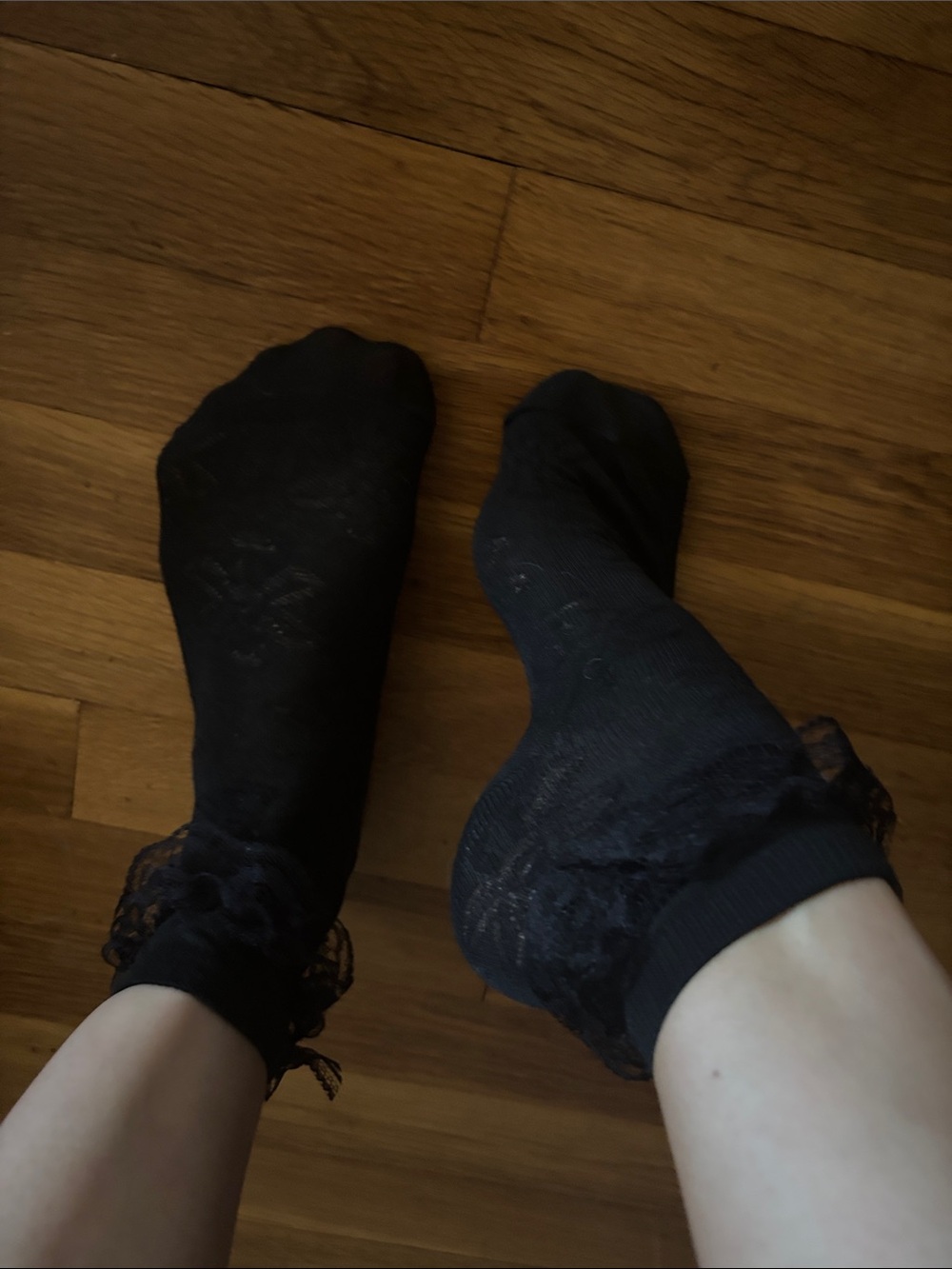 Lace Trim Black Women's Crew Socks